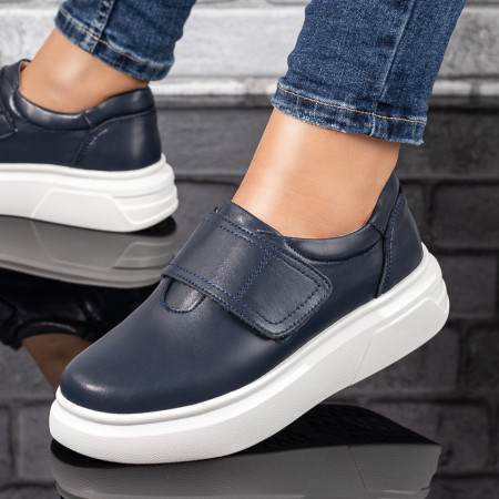 Pantofi casual dama, Pantofi casual dama cu inchidere scai din Piele naturala albastri inchisi ZLZ09890, elaza.ro