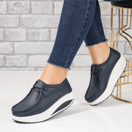 Pantofi casual dama, Pantofi casual dama cu platforma albastri din Piele naturala ZLZ10096, elaza.ro