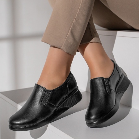 Pantofi casual dama cu platforma negri din Piele naturala ZLZ11279, 3, elaza.ro