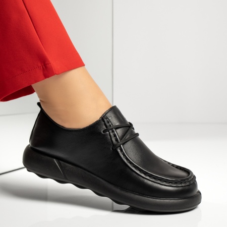 Pantofi casual dama, Pantofi casual dama cu siret negri din Piele naturala ZLZ13968, elaza.ro