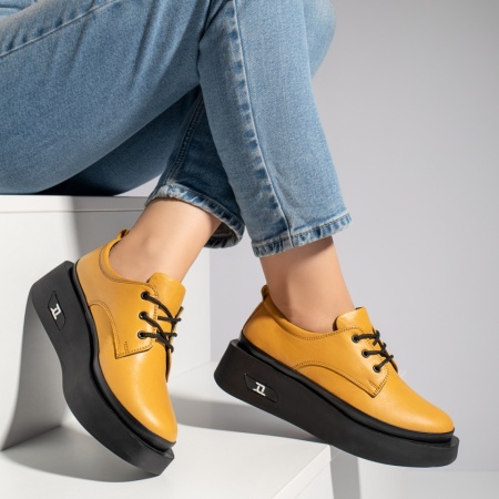 Pantofi casual dama galbeni din Piele naturala ZLZ10461, 2, elaza.ro