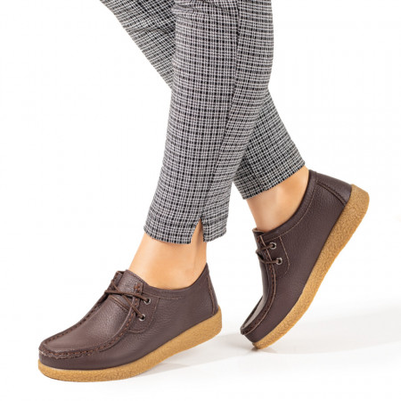 Pantofi casual dama, Pantofi casual dama maro cu siret din Piele naturala ZLZ03850, elaza.ro