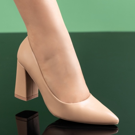 Pantofi cu toc gros, Pantofi cu toc gros dama khaki si aspect mat ZLZ07814, elaza.ro
