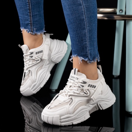 Pantofi sport dama, Pantofi dama sport albi cu talpa groasa ZLZ09620, elaza.ro