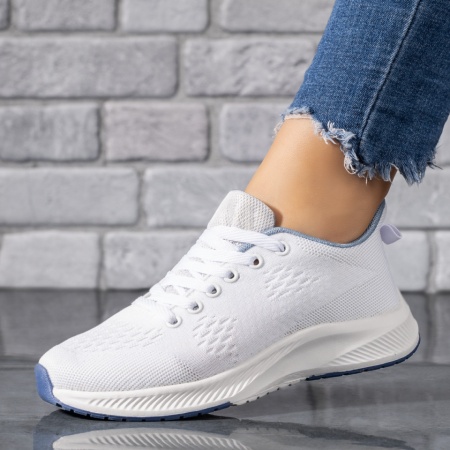Pantofi dama sport din materil textil cu siret albi cu albastru ZLZ01774, 1, elaza.ro