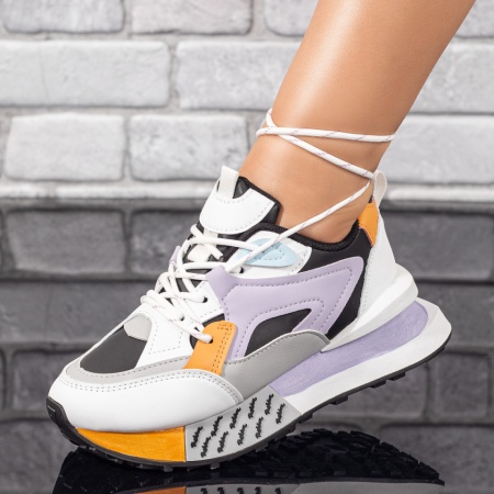 REDUCERI INCALTAMINTE, Pantofi sport dama albi cu mov ZLZ09897, elaza.ro