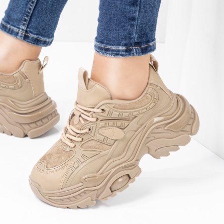 REDUCERI INCALTAMINTE, Pantofi sport dama cu talpa groasa bej ZLZ08271, elaza.ro