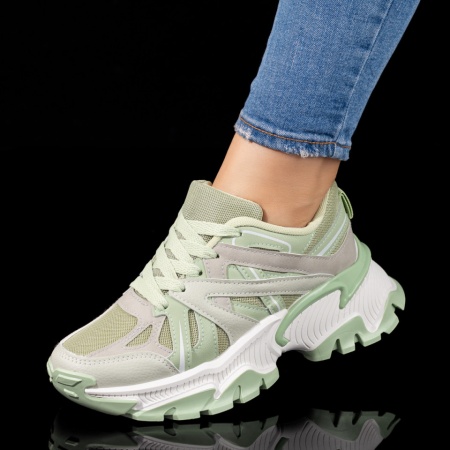 REDUCERI INCALTAMINTE, Pantofi sport dama cu talpa groasa verzi cu gri ZLZ09787, elaza.ro