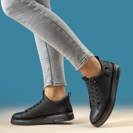 Pantofi sport dama, Tenisi dama cu siret elastic si talpa groasa negri ZLZ08037, elaza.ro