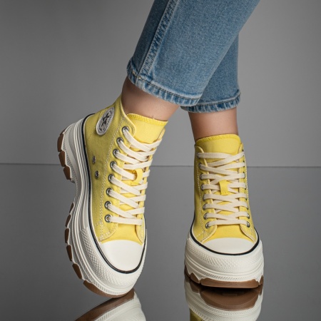 Pantofi sport dama, Tenisi inalti dama galbeni cu talpa groasa ZLZ09616, elaza.ro