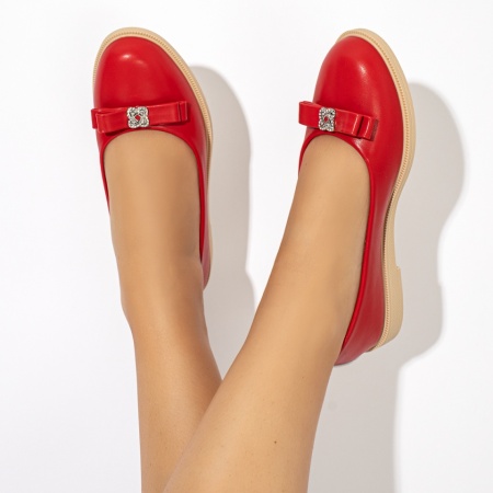 Balerini si Mocasini Dama, Balerini dama cu fundita si accesoriu cu pietre rosii ZLZ11015, elaza.ro