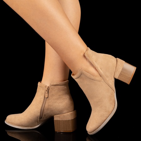 Botine dama, Botine dama khaki suede cu toc gros ZLZ10383, elaza.ro