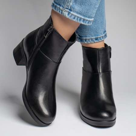 Botine dama negre cu toc gros si fermoar din Piele naturala ZLZ12319, 2, elaza.ro
