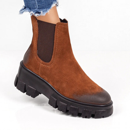 Ghete dama cu talpa groasa maro suede din Piele naturala ZLZ05383