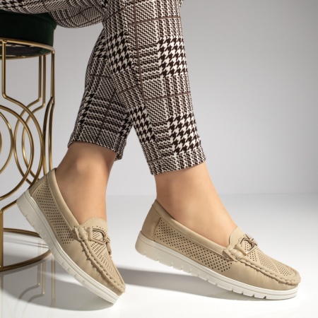 Mocasini dama bej cu accesoriu decorativ ZLZ13273, 2, elaza.ro