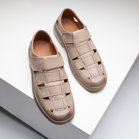 Pantofi casual barbati, Pantofi barbati cu perforatii si inchidere cu scai bej din Piele naturala ZLZ11571, elaza.ro