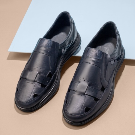 Pantofi casual barbati cu perforatii albastri din Piele naturala ZLZ13466, 2, elaza.ro