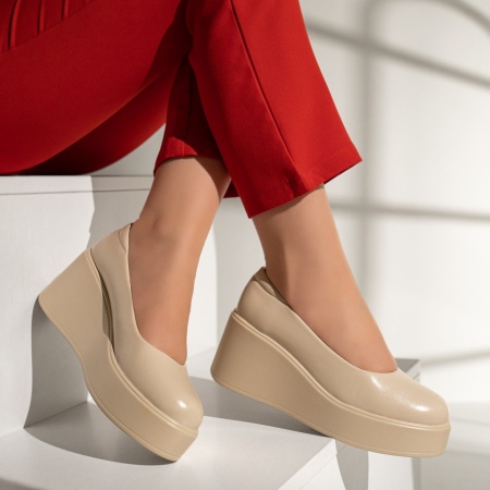 Pantofi dama casual, Pantofi casual cu platforma bej ZLZ12961, elaza.ro