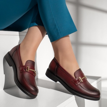 Pantofi casual dama cu accesoriu metalic visinii din Piele naturala ZLZ13137, 2, elaza.ro