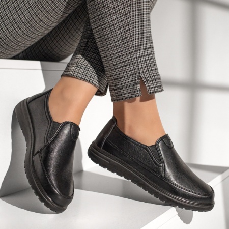 Pantofi casual dama cu insertie de material elastic negri ZLZ13073, 1, elaza.ro