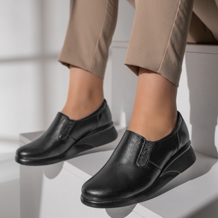 Pantofi casual dama cu platforma negri din Piele naturala ZLZ11279, 4, elaza.ro