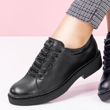 Pantofi dama casual negri cu siret din Piele naturala ZLZ03552, 2, elaza.ro