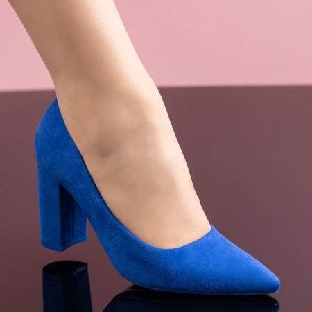 Pantofi dama cu toc gros albastri suede ZLZ08568, 2, elaza.ro