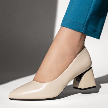 Pantofi dama cu toc gros bej ZLZ13100, 2, elaza.ro