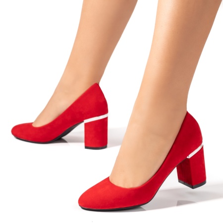 Pantofi dama cu toc gros rosii suede ZLZ09698, 1, elaza.ro