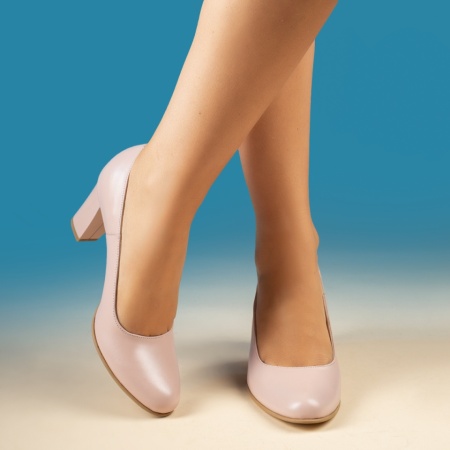 Pantofi cu toc gros, Pantofi dama cu toc gros roz din Piele naturala ZLZ13719, elaza.ro
