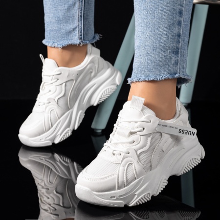 Pantofi sport dama, Pantofi dama sport cu talpa groasa albi ZLZ09491, elaza.ro