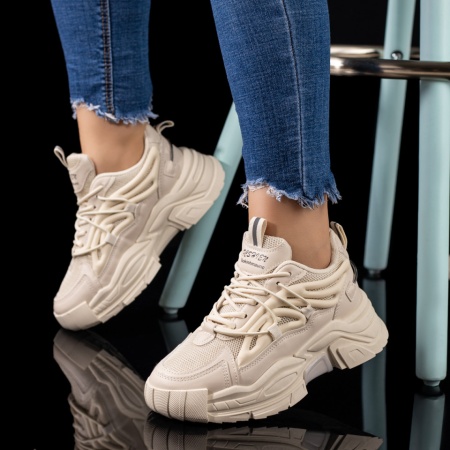 Pantofi sport dama, Pantofi sport dama cu talpa groasa bej ZLZ09621, elaza.ro