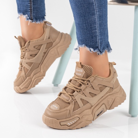 Pantofi sport dama, Pantofi sport dama cu talpa groasa khaki ZLZ09619, elaza.ro