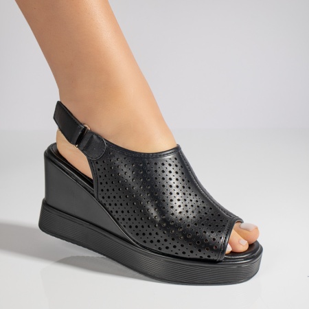 Sandale dama cu platforma si inchidere cu scai negre ZLZ03742, 2, elaza.ro