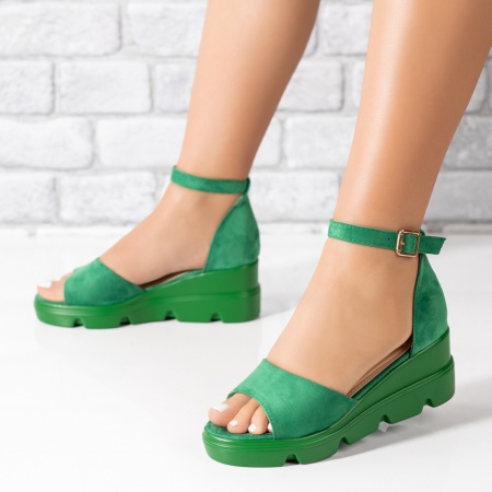 Sandale cu platforma, Sandale dama cu platforma verde suede ZLZ09584, elaza.ro