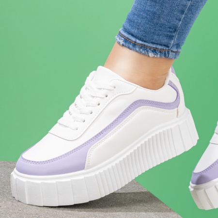 Pantofi sport dama, Tenisi dama alb cu mov si siret ZLZ06311, elaza.ro