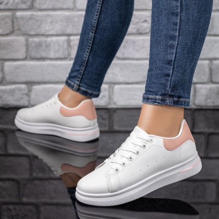 Pantofi sport dama, Tenisi dama albi cu roz ZLZ09718, elaza.ro