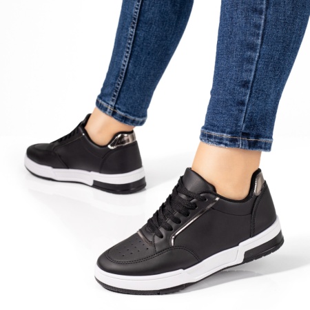 Pantofi sport dama, Tenisi dama cu siret negri cu argintiu ZLZ09716, elaza.ro