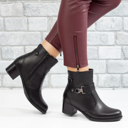 Botine dama cu toc gros si fermoar negre din Piele naturala ZLZ07264, 2, elaza.ro
