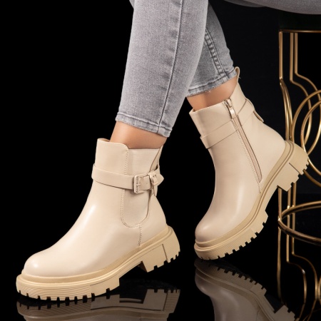 Ghete fara toc, Ghete dama bej cu insertie de material elastic ZLZ10711, elaza.ro