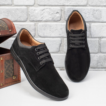 Pantofi casual barbati cu siret negri suede din Piele naturala ZLZ11162, 3, elaza.ro