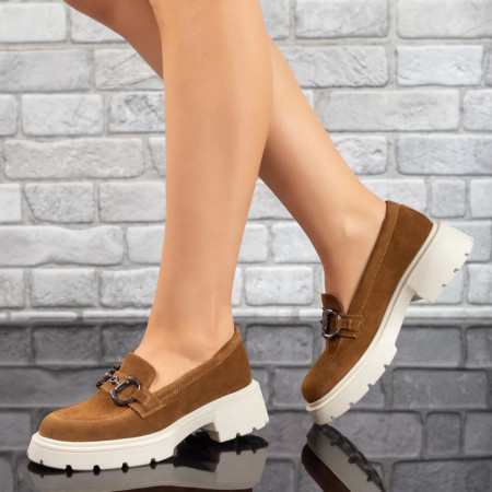 Pantofi casual dama cu accesoriu decorativ maro suede din Piele naturala ZLZ08578, 3, elaza.ro