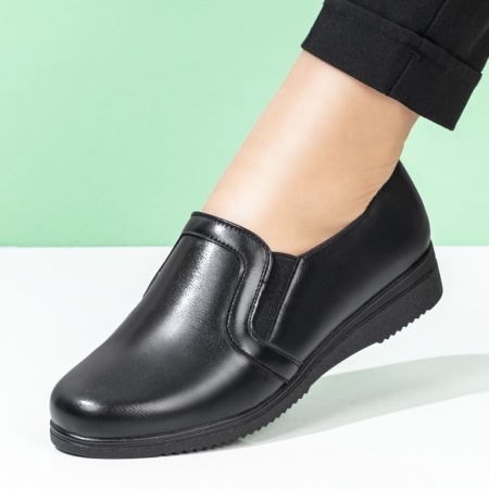 Pantofi casual dama, Pantofi casual dama cu insertie de material elastic negri ZLZ08420, elaza.ro