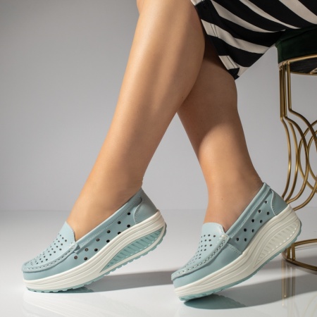 Pantofi casual dama cu platforma si perforatii albastri din Piele naturala ZLZ03748, 2, elaza.ro