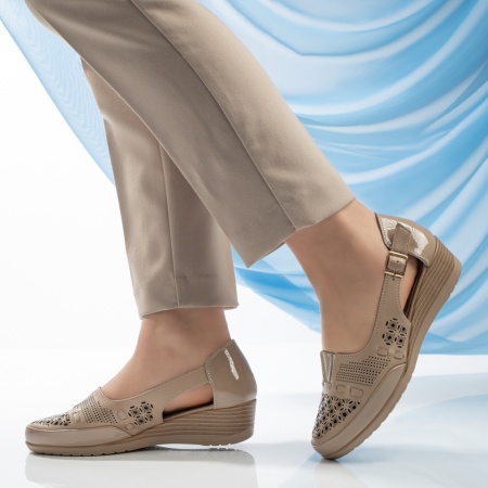 Pantofi casual dama cu platforma si perforatii dama bej inchis ZLZ13343, 2, elaza.ro
