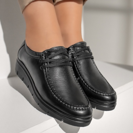 Pantofi casual dama cu siret negri din Piele naturala Suhr, 2, elaza.ro