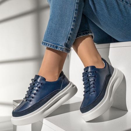 Pantofi casual dama cu talpa groasa albastri din Piele naturala ZLZ11702, 1, elaza.ro