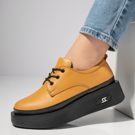 Pantofi casual dama galbeni din Piele naturala ZLZ10461, 4, elaza.ro