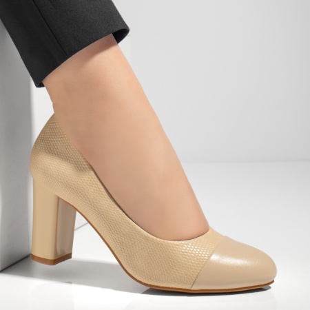 Pantofi dama cu toc gros bej ZLZ12892, 1, elaza.ro