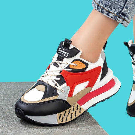 REDUCERI INCALTAMINTE, Pantofi sport dama albi cu negru si rosu ZLZ07834, elaza.ro